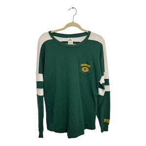 VS Pink Green Bay Packers Long Sleeve Tee XS Varsity Stripe NFL Fan $45 Retail